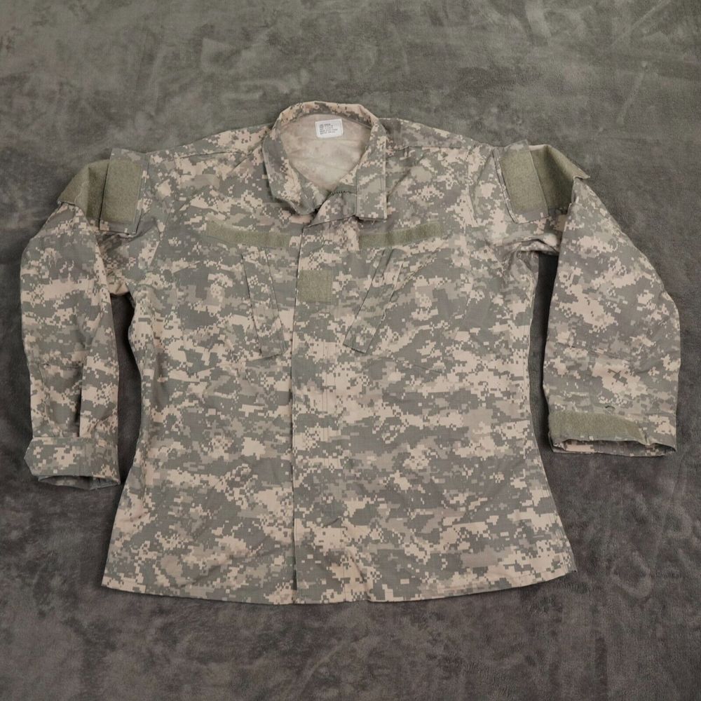 US Army ACU Jacket Mens Large Tan Digital Camo Zip Up Ripstop Coat Combat